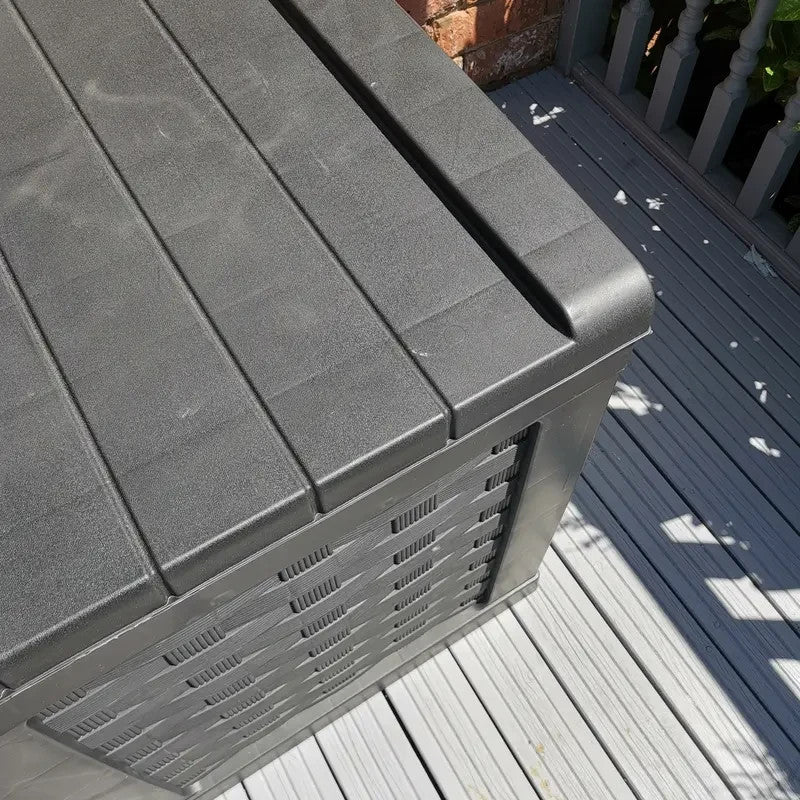 634L Rattan Style Outdoor Garden Storage Box Bench Seat Black Waterproof