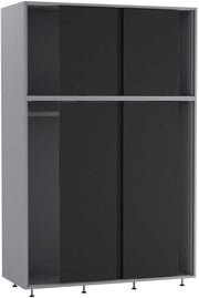6-Door Black Sliding Wardrobe with Adjustable Feet & Large Bedroom Storage
