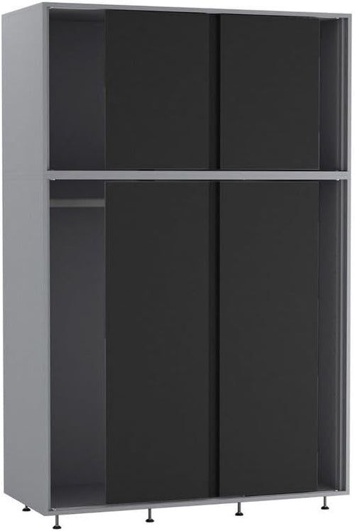6-Door Black Sliding Wardrobe with Adjustable Feet & Large Bedroom Storage