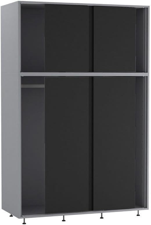 6-Door Black Sliding Wardrobe with Adjustable Feet & Large Bedroom Storage