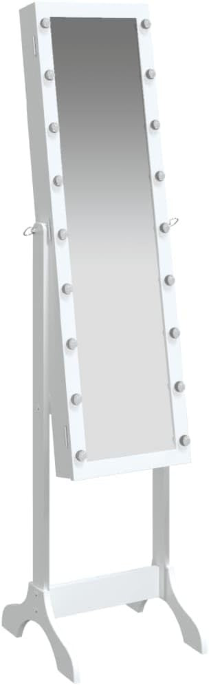LED Standing Mirror Jewelry Cabinet Tilt Adjustable Storage Armoire White