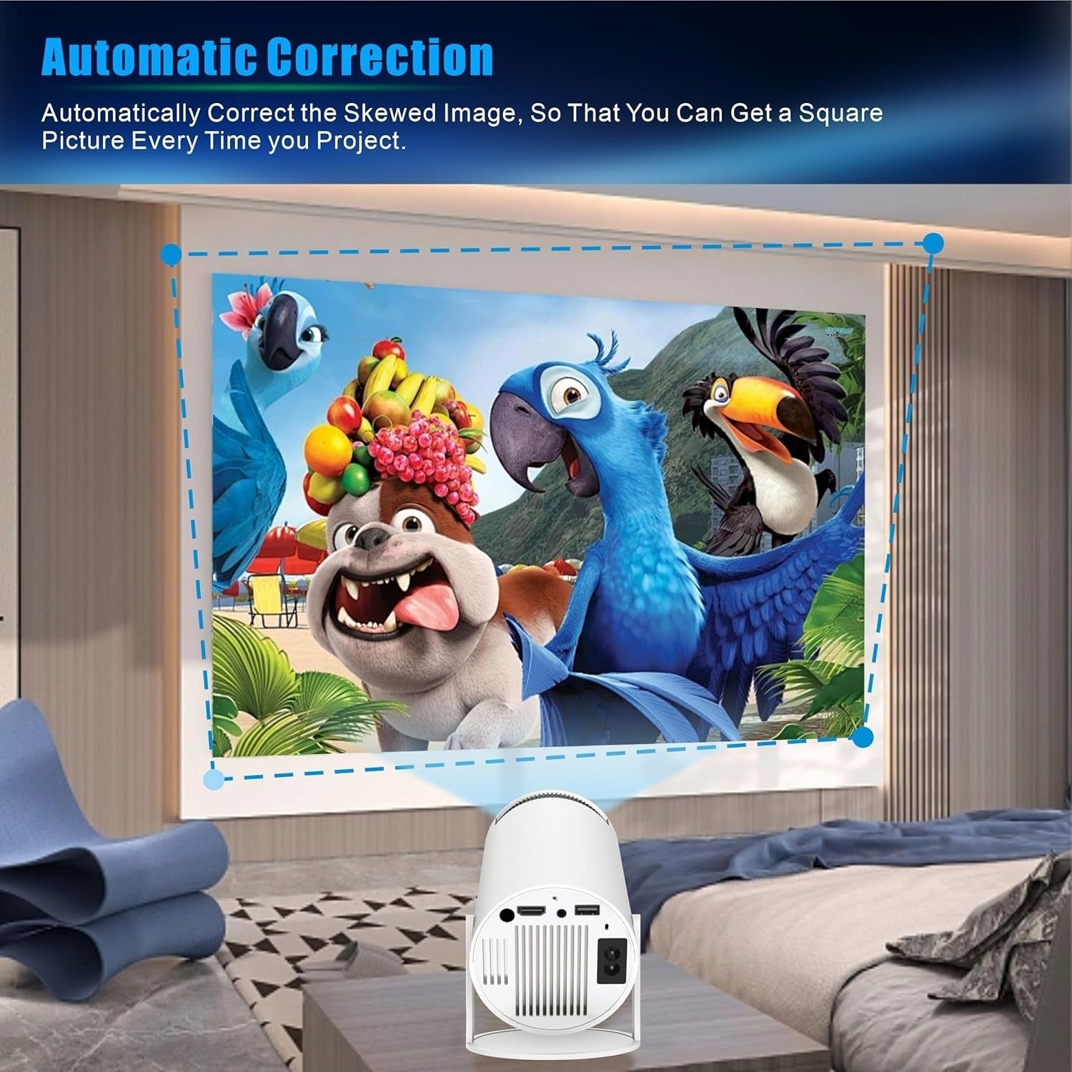 Mini Smart Projector 4K Android WiFi 6 Bluetooth 180° 130”