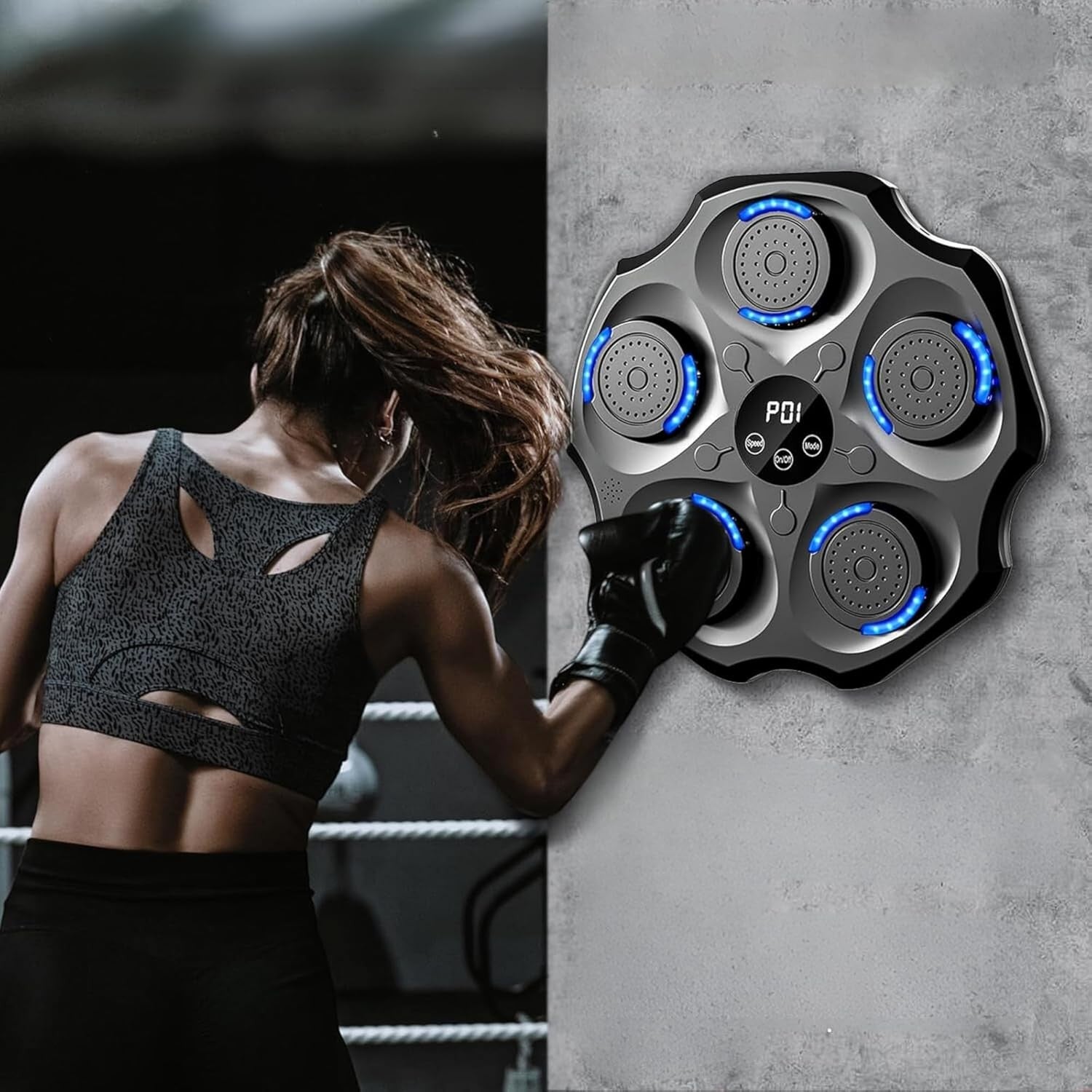 Music Boxing Machine Wall Mounted Bluetooth LED Punch Trainer Home Gym