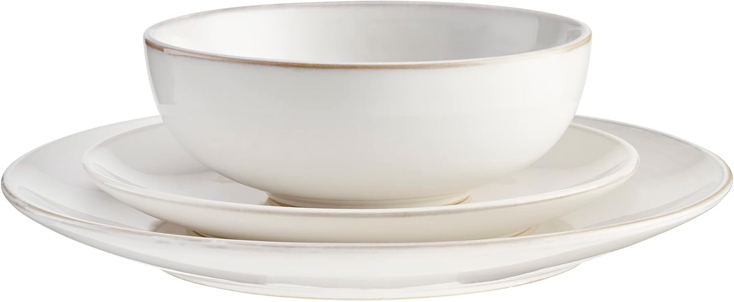 12pc White Stoneware Dinner Set Plates Bowls Microwave Dishwasher Safe