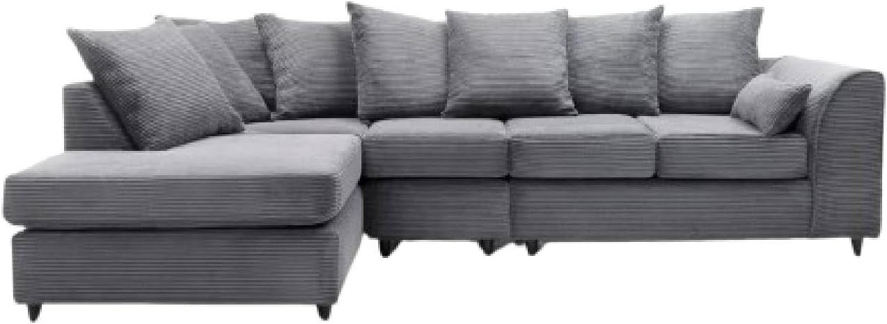 Luxury Jumbo 5-Seater L-Shape Sofa Grey Scatter Back Cushions Armrest