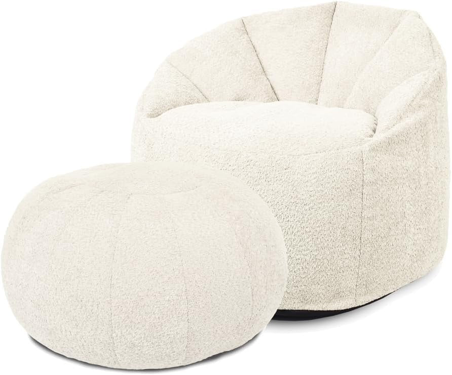 Luxury Bean Bag Chair with Pouffe | Soft Plush Lounger for Adults & Relaxation