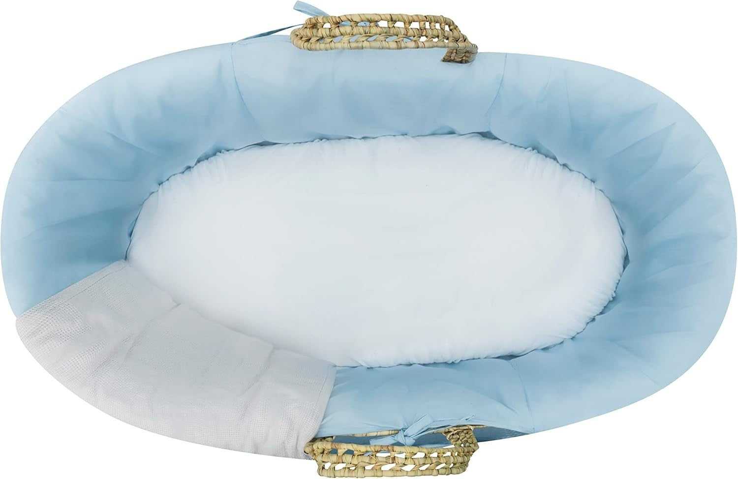 Hand-woven Palm Moses Basket with Deluxe Natural Rocking Stand & Mattress Blue