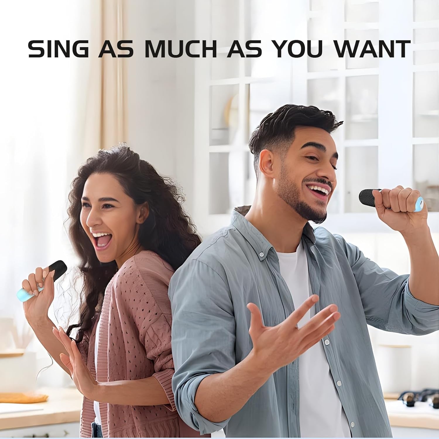 Kids Karaoke Machine with 2 Mics Bluetooth LED Party Speaker Blue