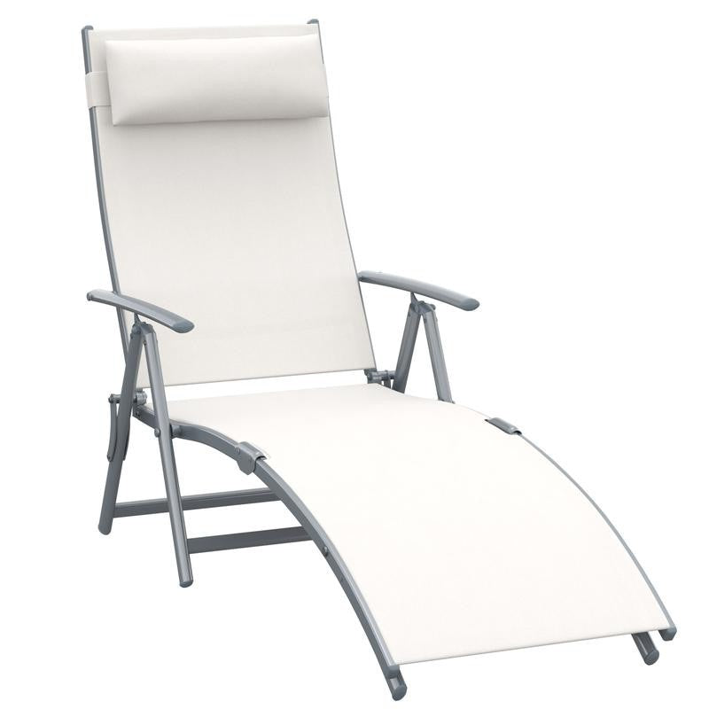 Adjustable Cream Reclining Garden Lounger Chair Steel Frame Padded Seat