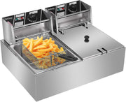 12L Dual Tank Deep Fat Fryer 5000W Stainless Steel Adjustable Temp