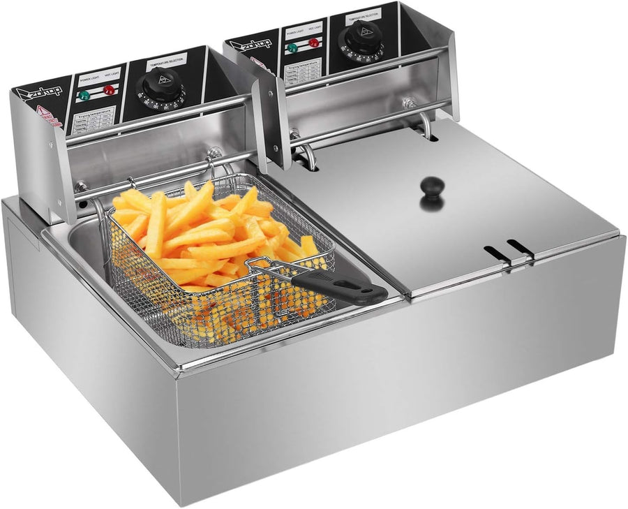 12L Dual Tank Deep Fat Fryer 5000W Stainless Steel Adjustable Temp