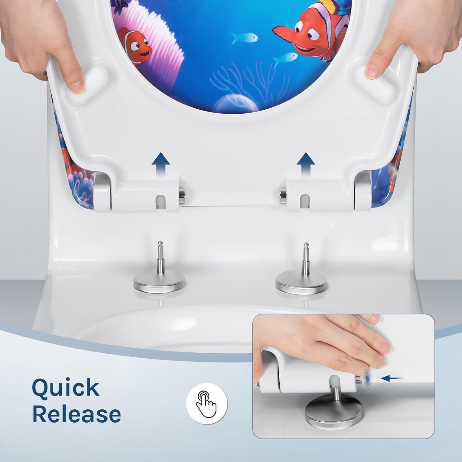 Soft Close Toilet Seat Quick Release O-Shape Duroplast Ocean Fish 45x37cm