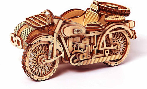 Wooden Sidecar Motorbike 3D Puzzle Kit – Retro Model for Adults & Teens