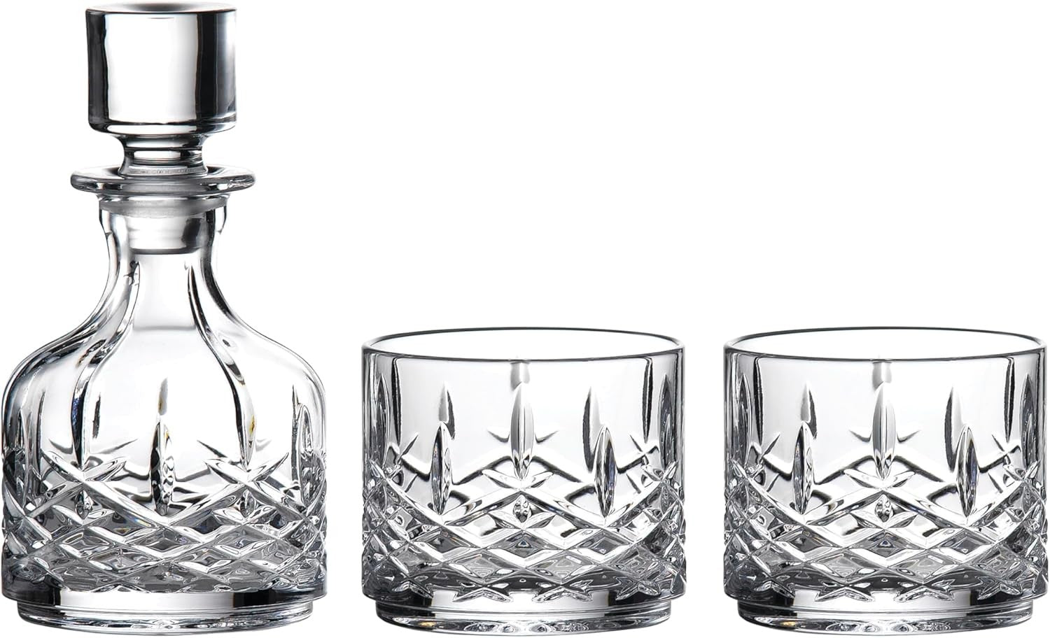 Crystal Stacking Whiskey Decanter & Tumbler Set Elegant Cut Glass Design