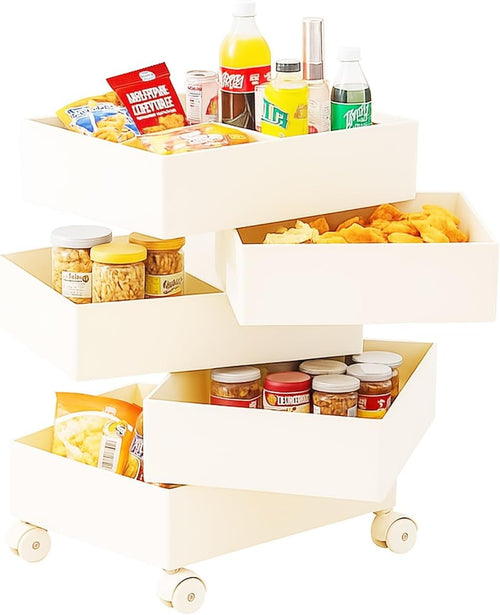 5 Tier Rotating Storage Trolley Rolling Drawer Cart on Wheels White