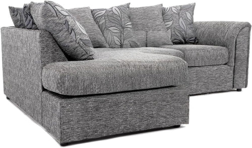 L Shaped Corner Sofa 4 Seater Scatterback Comfy Velvet Light Grey Left Hand