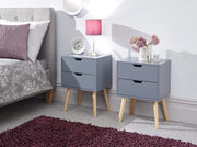 Set of 2 Modern Dark Grey Bedside Tables with 2 Drawers & Wooden Legs