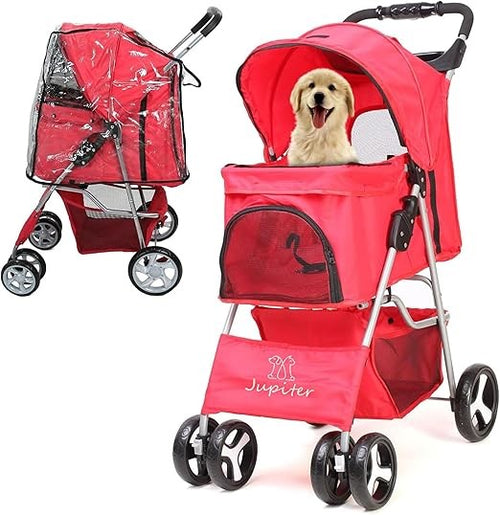 Dog Stroller Rain Cover Foldable Pet Small Medium Dogs Cats Pushchair