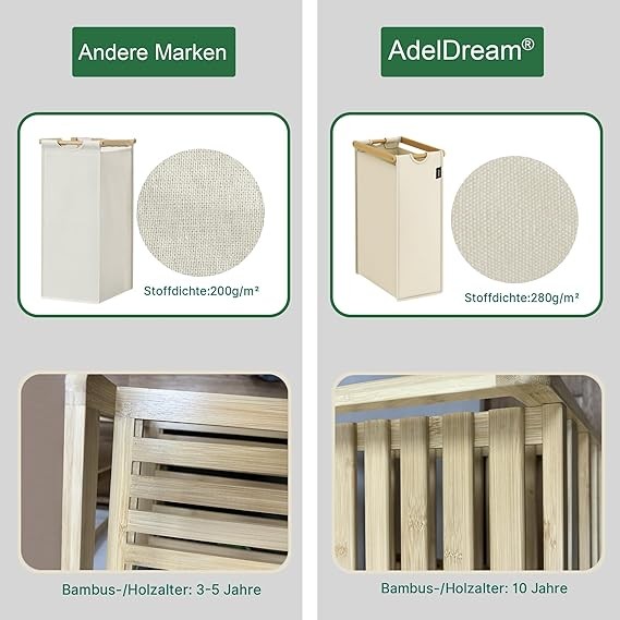 190L Bamboo Laundry Sorter with 3 Hampers & 2 Drawers | Beige 5-Compartment Unit