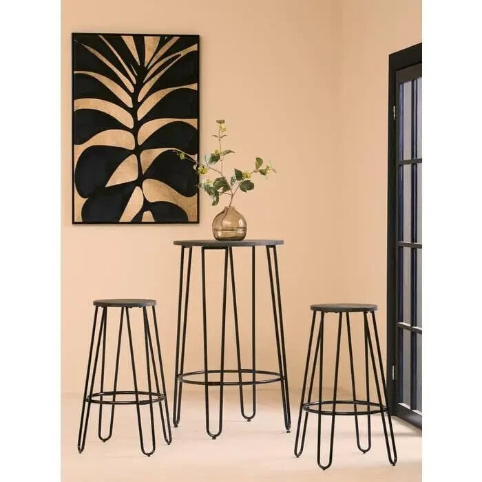 3Pc Bar Table and Stool Set Industrial Elm Wood Metal Pub Dining Set