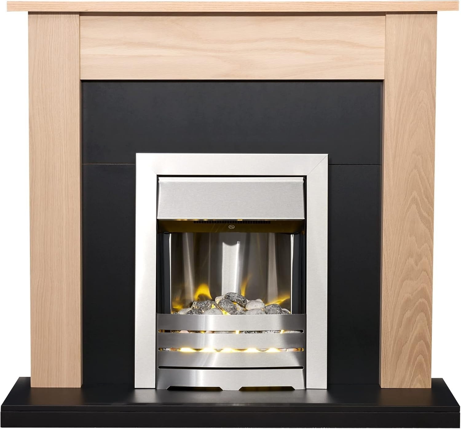 Electric Fireplace Suite Oak & Black 43" Brushed Steel 2kW Wall Fire