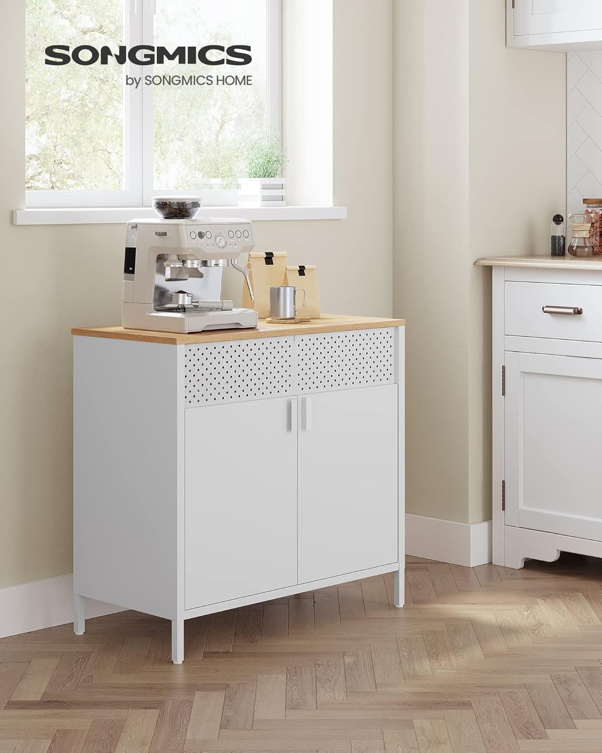 Metal Storage Cabinet Sideboard Cupboard with Shelves Natural White 80cm