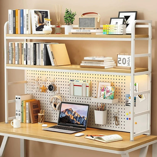 White 2-Tier Desktop Hutch Bookshelf Desk Organizer Rack for Study
