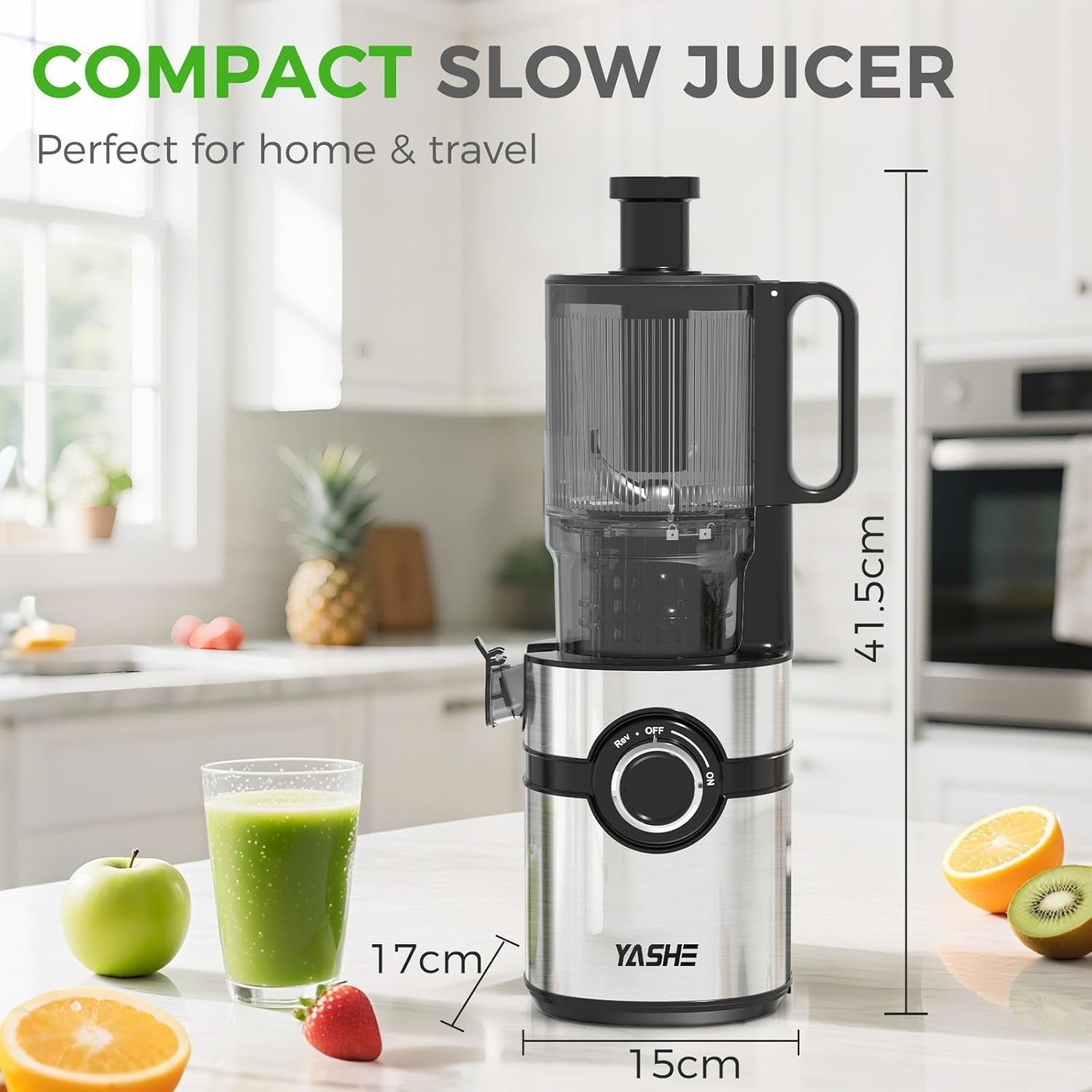 Cold Press Juicer 5in Wide Feed Chute Whole Fruit High Yield Easy Clean