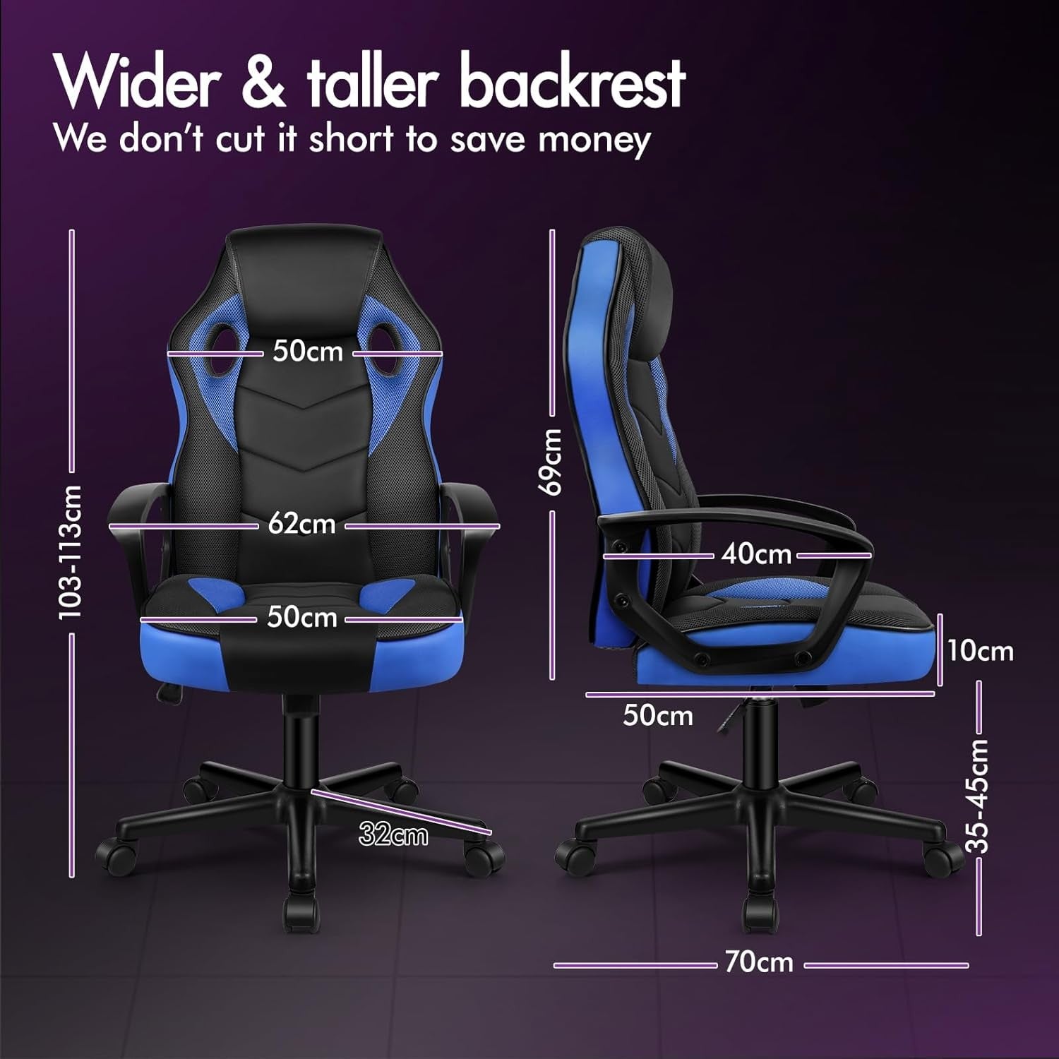 Ergonomic Gaming Chair Racing Swivel Desk Chair Mesh PU Blue