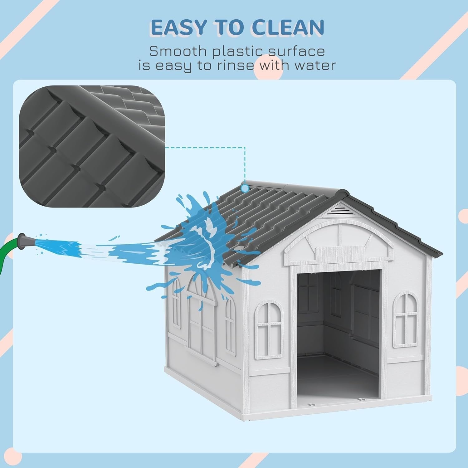 Weatherproof Plastic Dog House for Medium Dogs | Outdoor Kennel 76x65x63cm