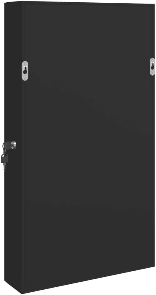 Black Wall Mounted Jewelry Armoire Mirror Lockable Slim Storage Cabinet
