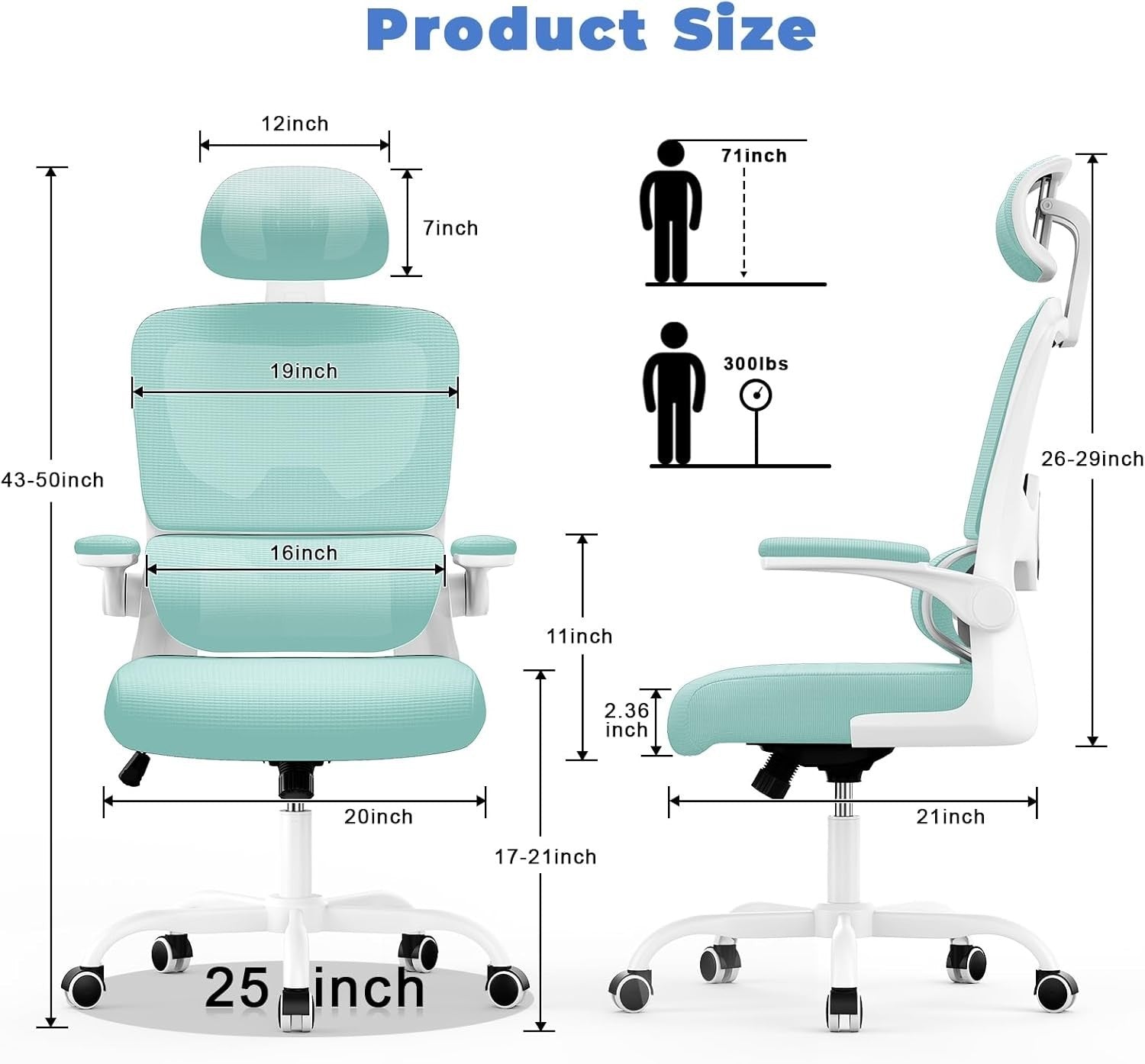 Ergonomic Mesh Office Chair Tall Adjustable Headrest Back Support Flip-up Armres