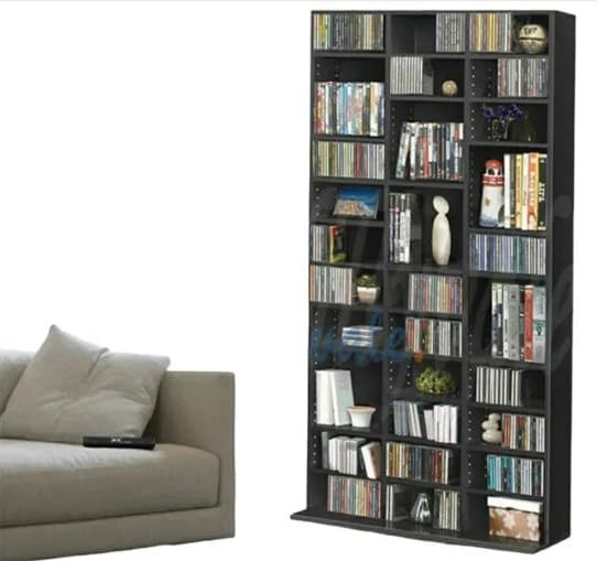 Media Storage Bookcase 1116 CD 528 DVD Adjustable Shelving Black