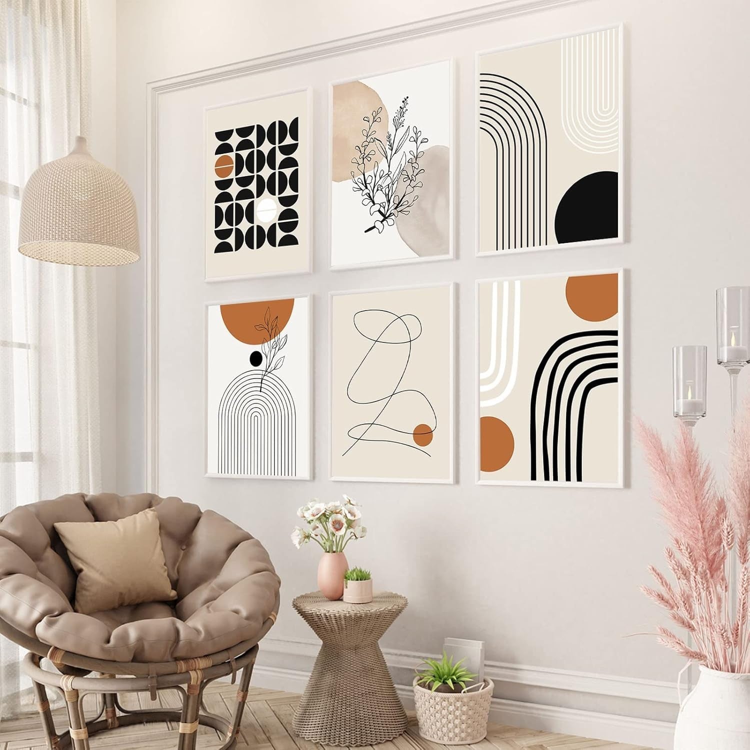 6Pcs Boho Abstract Canvas Wall Art Geometric Set