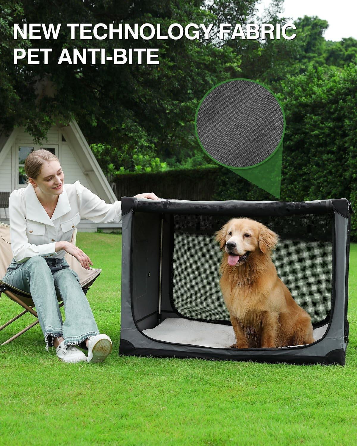 Portable Foldable Soft Dog Crate Kennel 76x54x54cm with Mesh Windows Grey