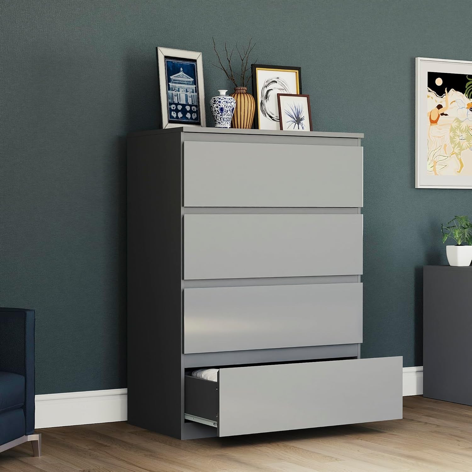 High Gloss 4 Drawer Chest for Bedroom & Hallway | Storage Cabinet Organizer