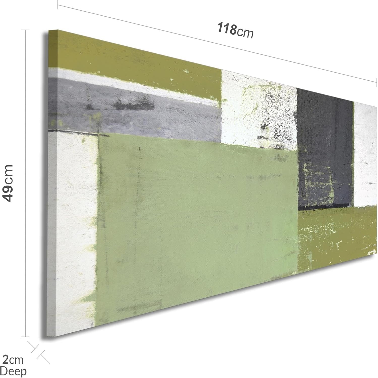 Large Green Grey Abstract Canvas Wall Art Modern Painting 119x52cm