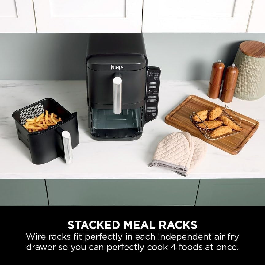 Vertical Double Stack Air Fryer 7.6L Dual Drawer 4 Level Space Saving