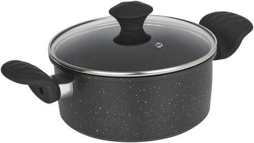 24cm Non Stick Casserole with Soft Touch Handle Black Marble Coating