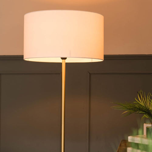 Modern Gold Floor Lamp with White Shade & Shelf | E27 Bulb Included 152cm