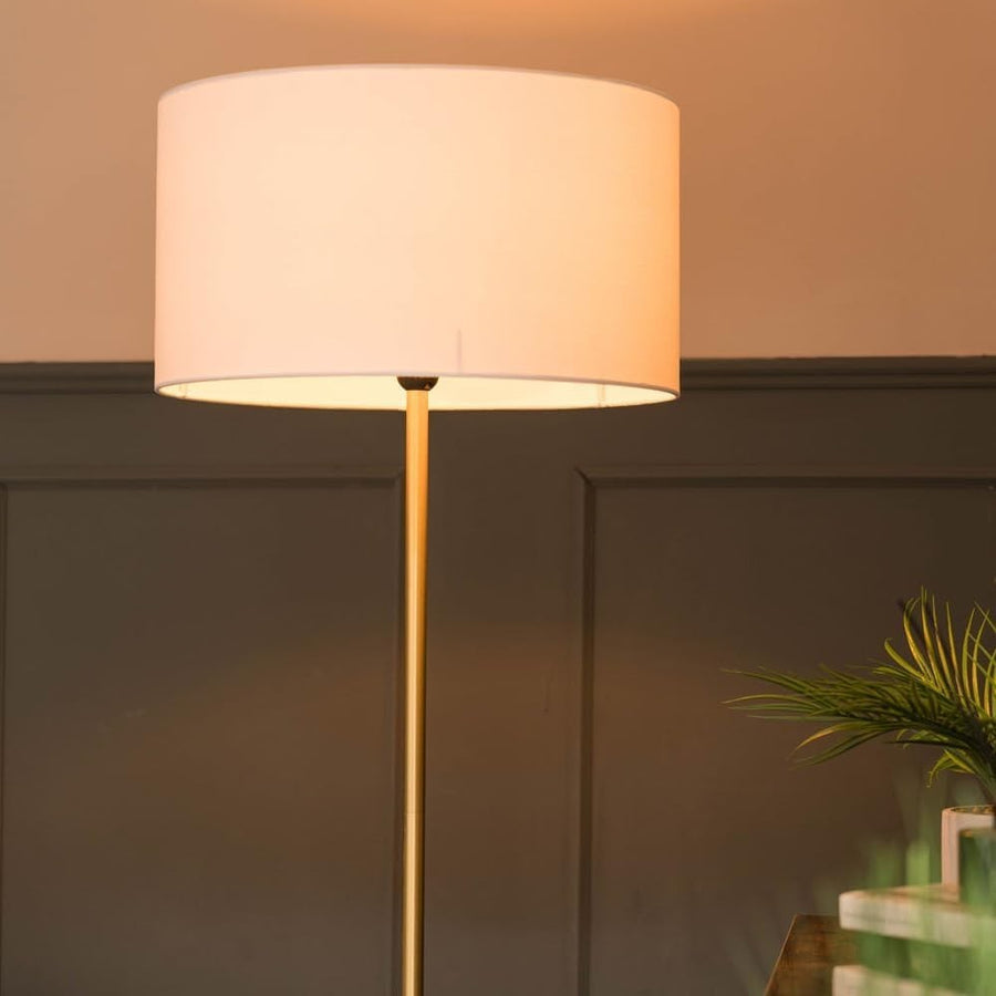 Modern Gold Floor Lamp with White Shade & Shelf | E27 Bulb Included 152cm
