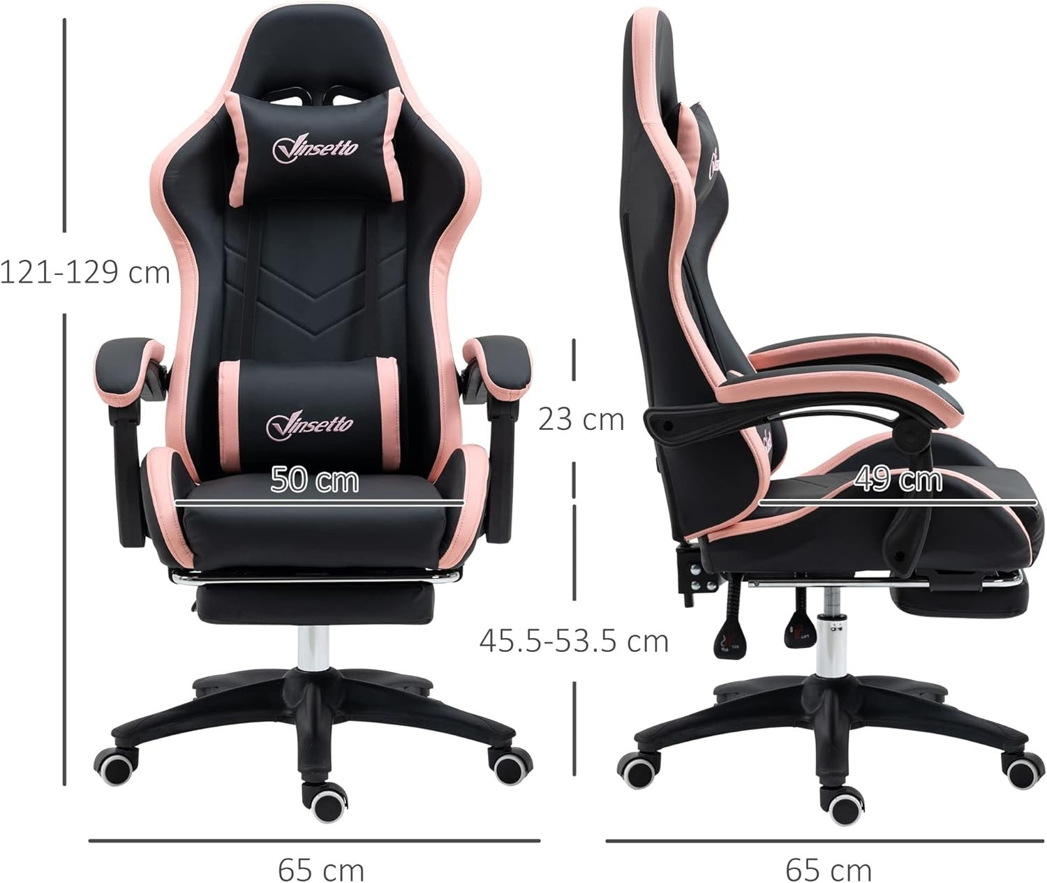 Gaming Chair PU Leather Recliner w/ Footrest 135° Swivel Black Pink