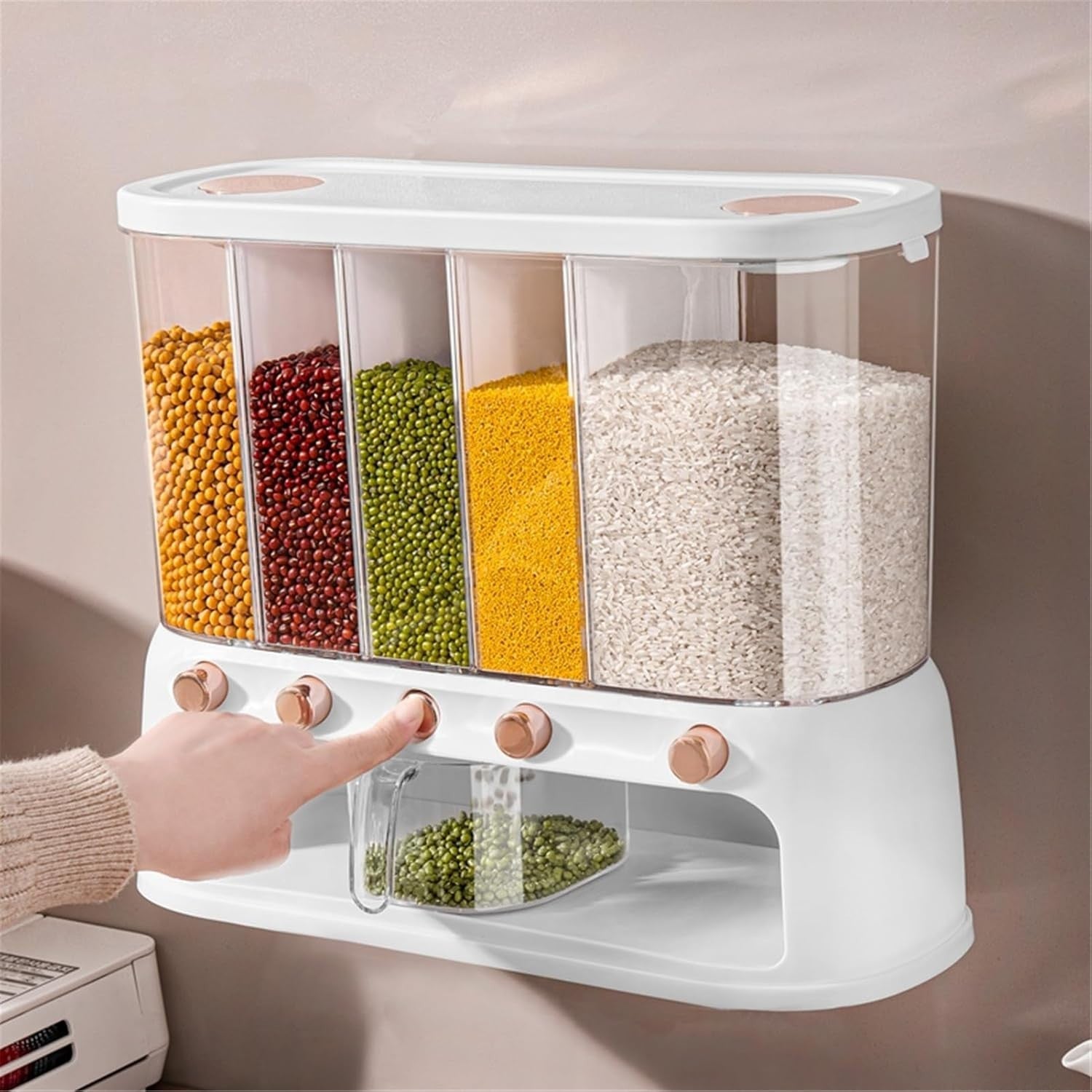 Wall Mounted 20KG Rice Dispenser 5 Grid Airtight