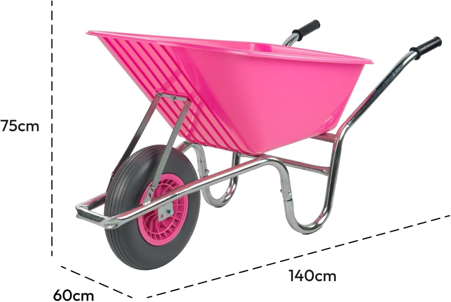 110L Wheelbarrow Pink – Reinforced Tyre Heavy Duty Garden Builders 150kg Load