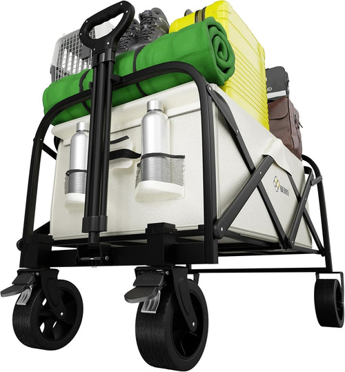 Beige 100kg Heavy Duty Folding Festival Trolley Camping Beach Utility Wagon Cart