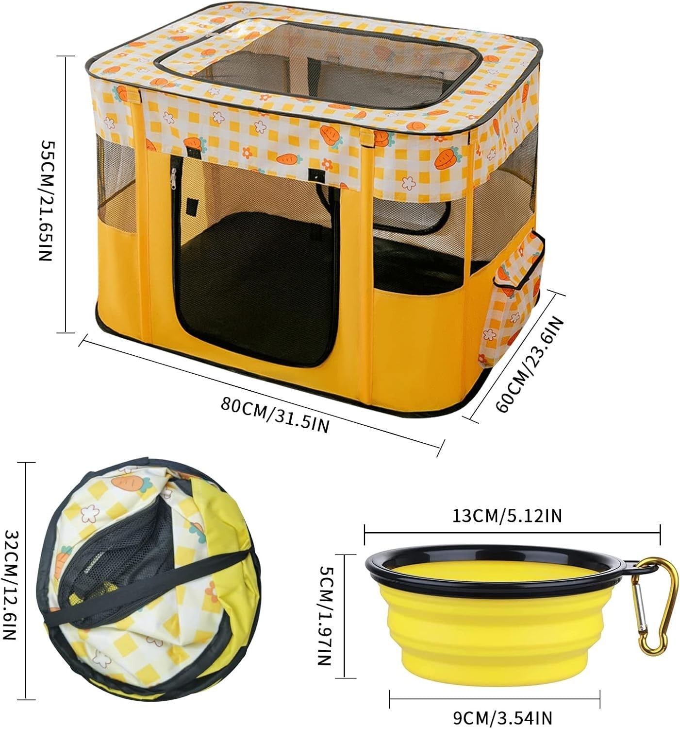 Foldable Dog Playpen Portable Cat Tent Puppy Crate Indoor Outdoor Yellow Small