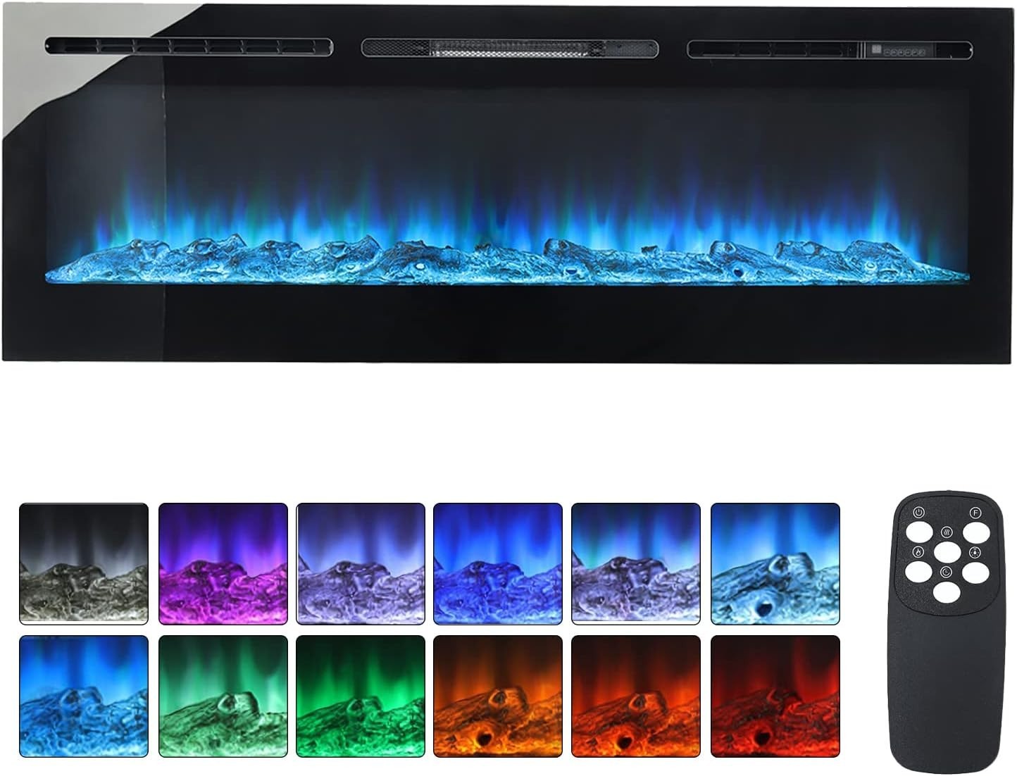 102cm Wall-Mounted Electric Fireplace with Remote & 12 LED Flame Colors