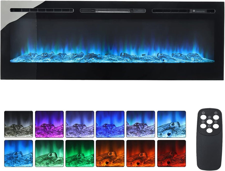 102cm Wall-Mounted Electric Fireplace with Remote & 12 LED Flame Colors