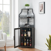 Tall Corner Bar Cabinet with Wine Rack & Glass Holder, 5-Tier Liquor Storage