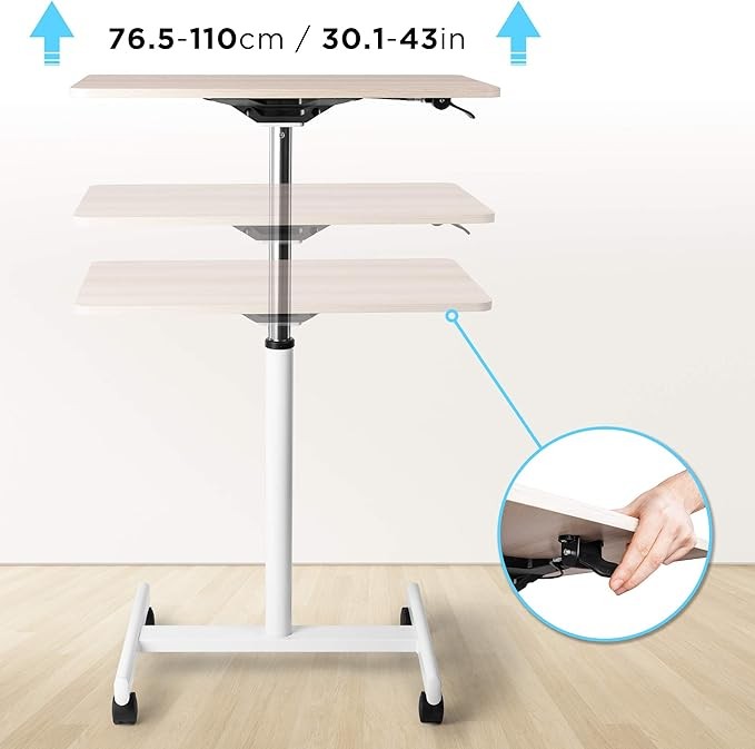 Adjustable Sit Stand Laptop Desk on Wheels Mobile Workstation 70x48cm